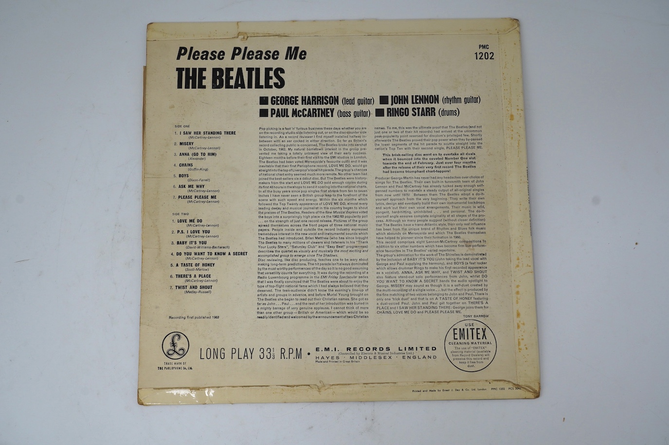 Twelve The Beatles LP record albums; Please Please Me, PMC 1202, XEX.421, two copies of With The Beatles, both PMC 1206, XEX.447, two copies of A Hard Day’s Night, both PMC 1230, XEX.481, two copies of Help!, both PMC 12